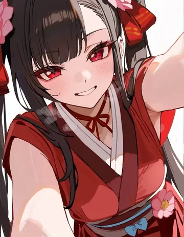 红衣少女对着镜头俏皮微笑的角色立绘