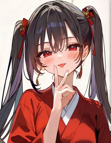 红衣双马尾少女手指比着嘘动作的角色立绘